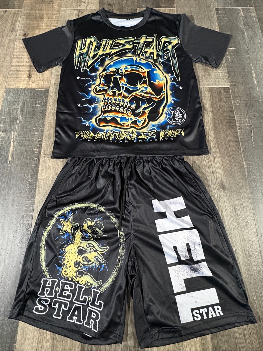 Men’s Black Graphic Skull Tee & Shorts Set